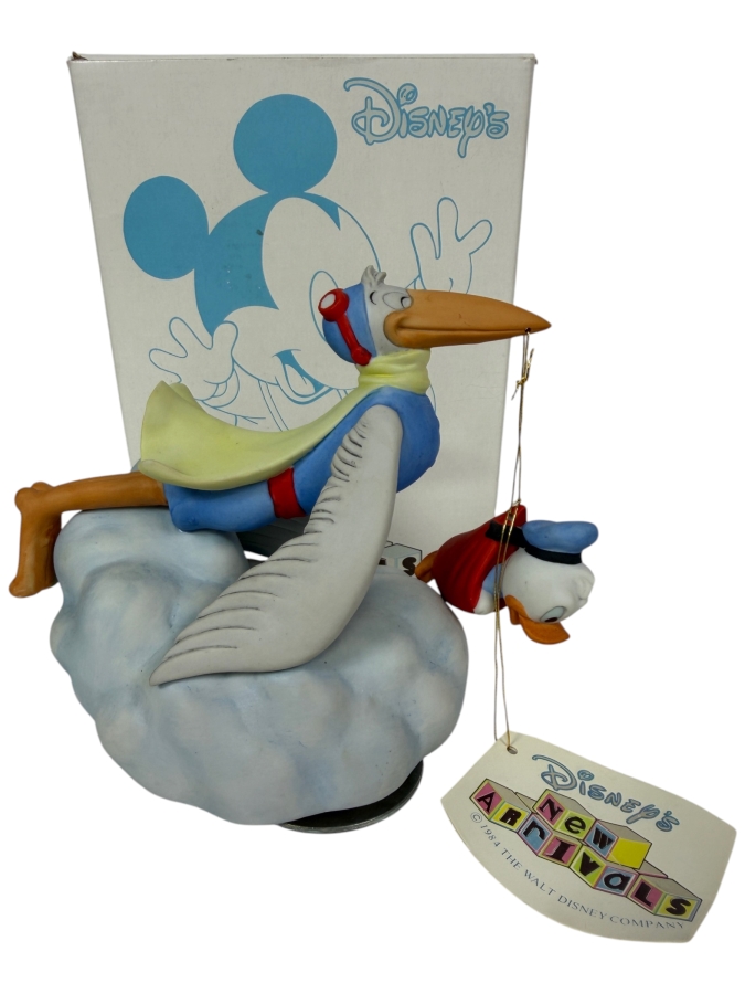 Vintage 1984 Disney Babies New Arrivals Goebel Baby Donald And Stork Music Box 5'H