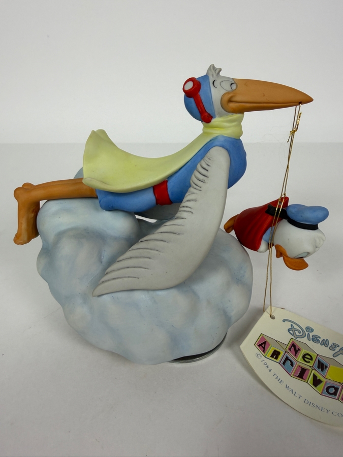 Vintage 1984 Disney Babies New Arrivals Goebel Baby Donald And Stork Music Box 5'H [Photo 4]