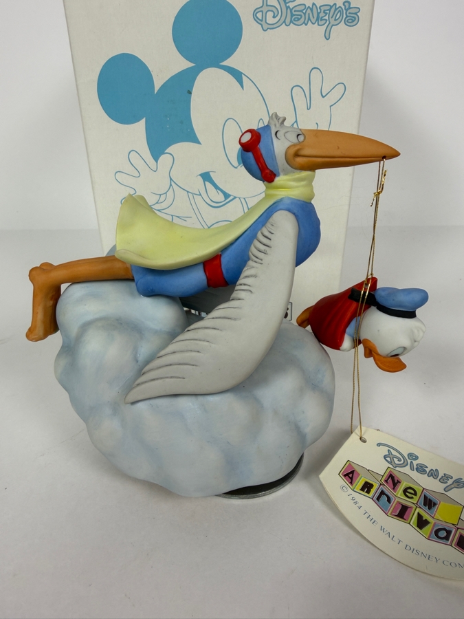 Vintage 1984 Disney Babies New Arrivals Goebel Baby Donald And Stork Music Box 5'H [Photo 2]