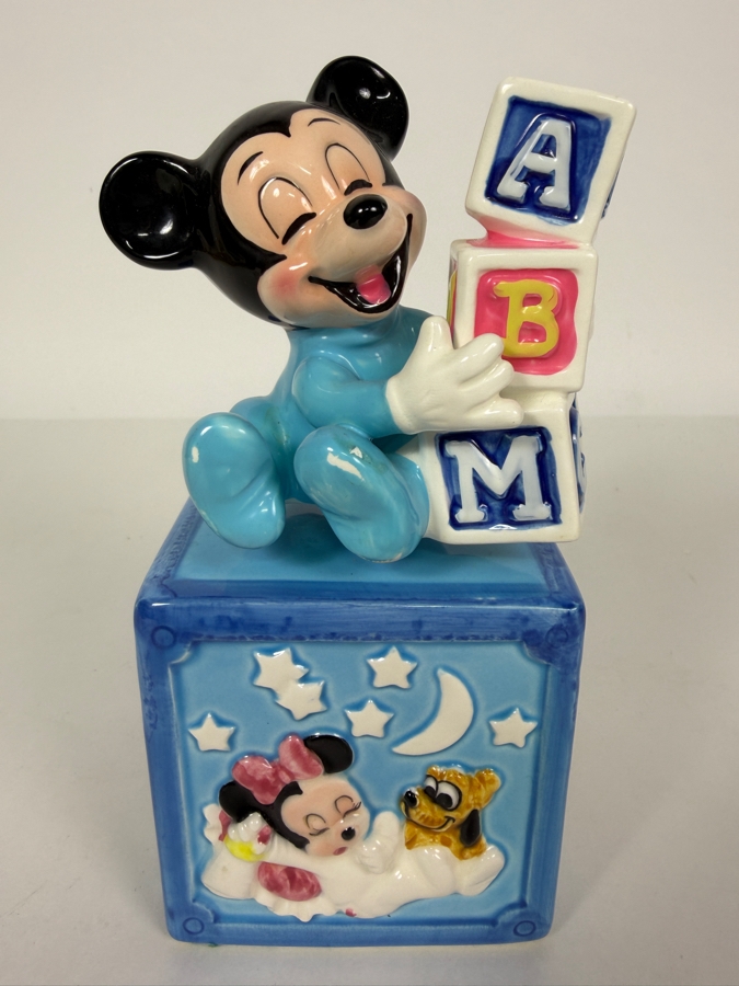 Vintage 1984 Disney Babies Goebel Baby Mickey Mouse ABC Blocks Rotating Music Box 6'H [Photo 2]