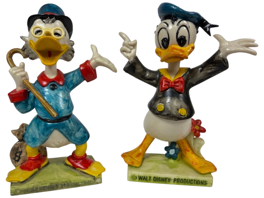 Walt Disney Productions Vintage Fontanini Resina Scrooge McDuck And Donald Duck Figurines Made in Italy 5.5'H