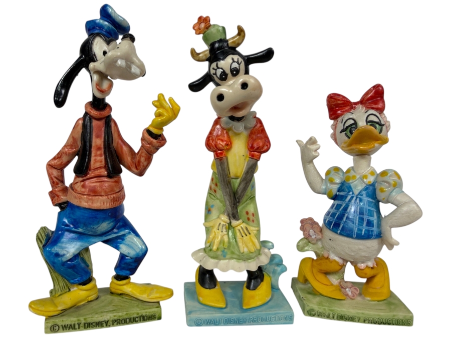 Walt Disney Productions Vintage Fontanini Resina Goofy Clarabelle Cow And Daisy Duck Figurines Made in Italy 5'H - 6.5'H