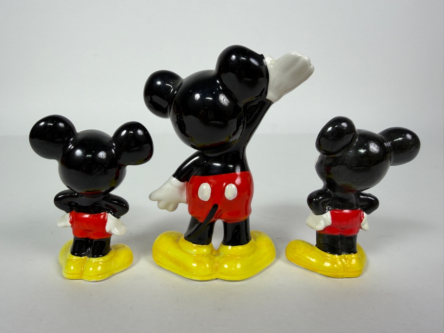 Vintage 1970s Walt Disney Productions Waving Mickey Mouse Ceramic Figurine Set Japan 3'H - 4'H [Photo 3]