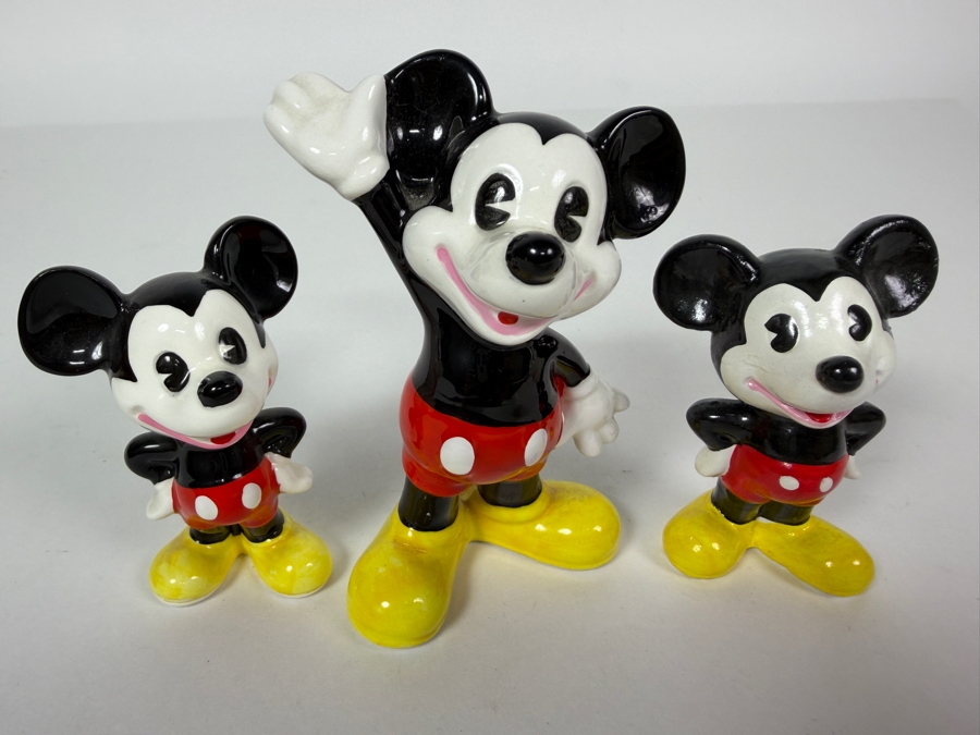 Vintage 1970s Walt Disney Productions Waving Mickey Mouse Ceramic Figurine Set Japan 3'H - 4'H [Photo 2]