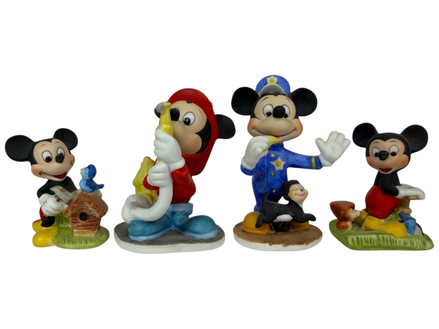Walt Disney Productions Vintage Ceramic Bisque Mickey Mouse Figurine Set 2.5' - 4'H