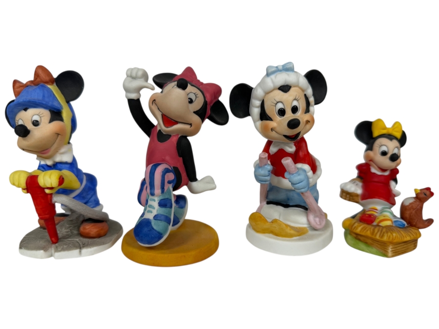 Walt Disney Productions Vintage Ceramic Bisque Minnie Mouse Career And Hobby Figurine Set 4'H