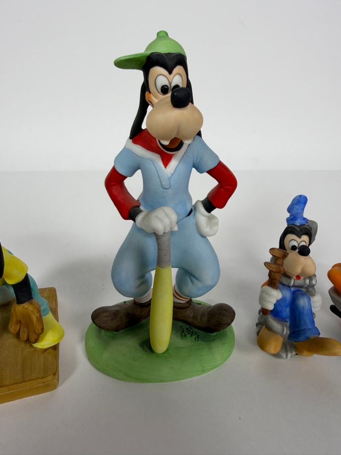 Walt Disney Productions Vintage Ceramic Bisque Goofy Baseball Catcher Sledding And Plumber Figurine Set 3'H - 6.5'H [Photo 3]