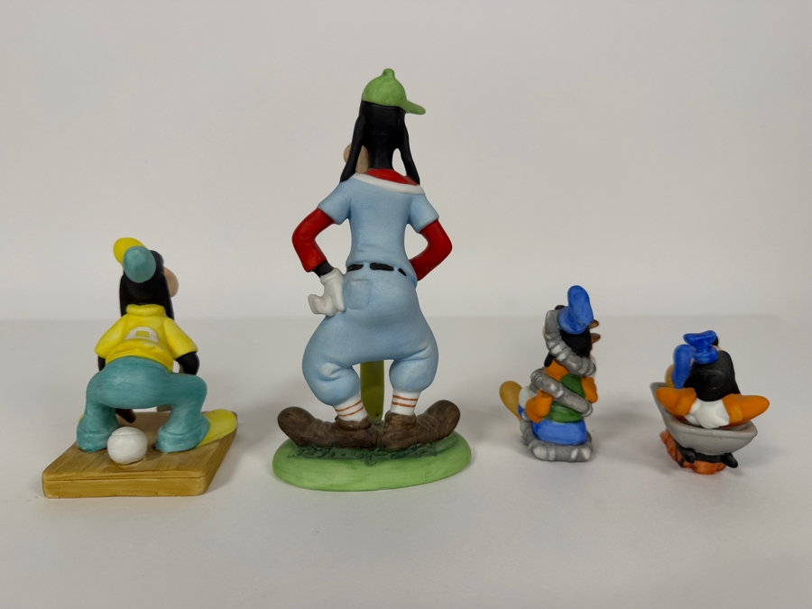 Walt Disney Productions Vintage Ceramic Bisque Goofy Baseball Catcher Sledding And Plumber Figurine Set 3'H - 6.5'H [Photo 5]