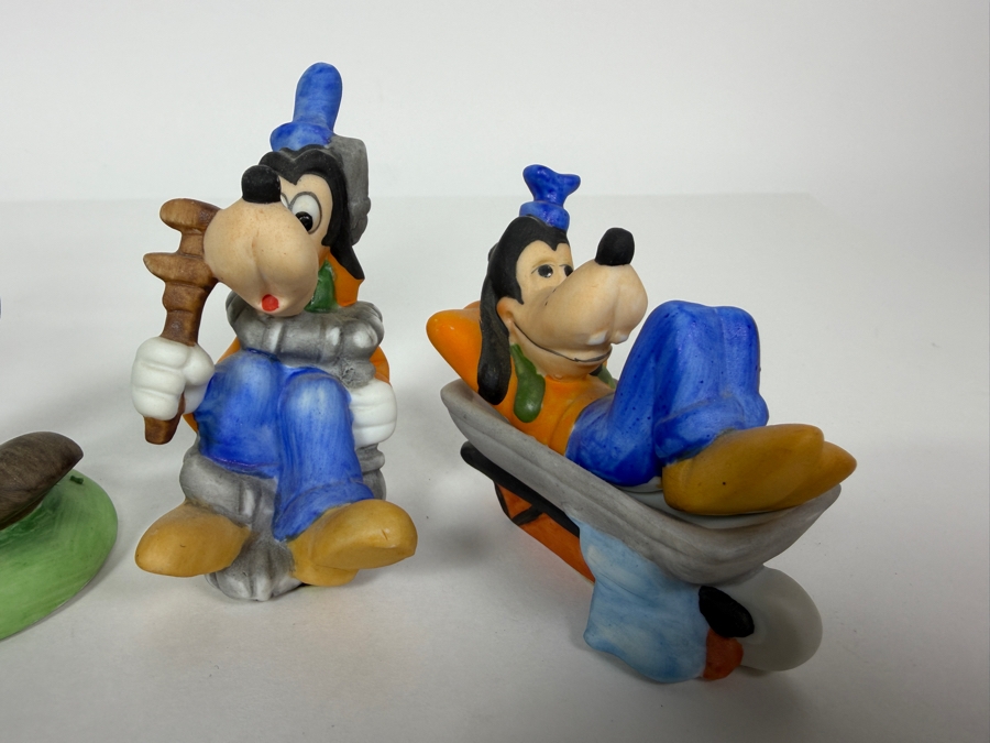 Walt Disney Productions Vintage Ceramic Bisque Goofy Baseball Catcher Sledding And Plumber Figurine Set 3'H - 6.5'H [Photo 4]