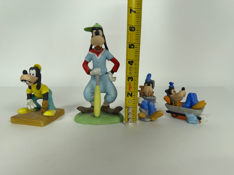 Walt Disney Productions Vintage Ceramic Bisque Goofy Baseball Catcher Sledding And Plumber Figurine Set 3'H - 6.5'H [Photo 11]