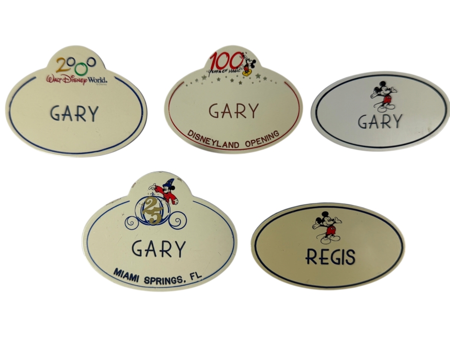 Vintage Lot Of 5 Walt Disney World And Disneyland Cast Member Gary And Regis Name Tags 2.5'H