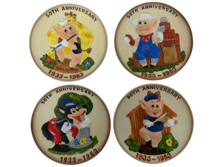 (4) Walt Disney Productions Three Little Pigs 50th Anniversary 1933-1983 Limited Edition Of 15,000 Collector Plate Set 4'W
