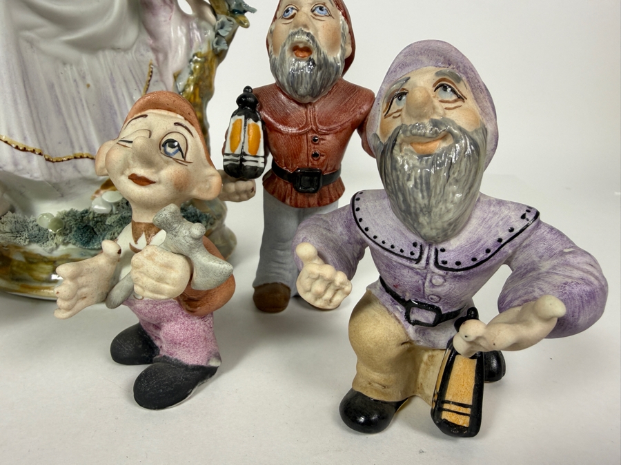 Vintage Walt Disney Productions Alba Iulia Snow White 11'H & The Seven Dwarfs 7'H Large Porcelain Figurine Set Made In Romania 10.5'H [Photo 2]