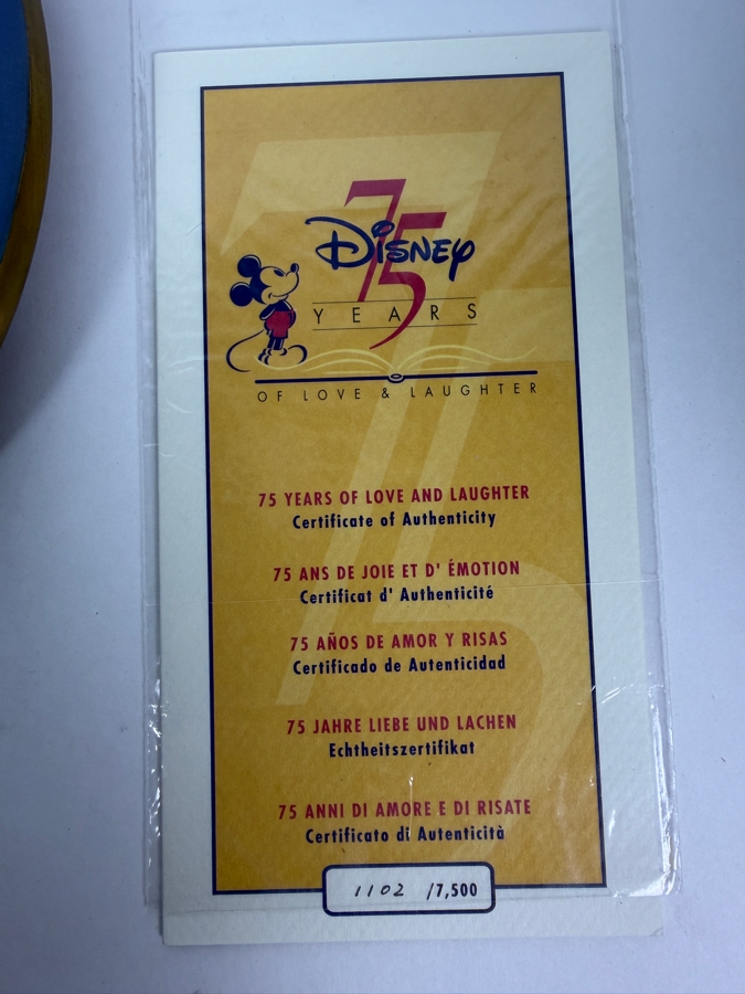 Disney's 75th Anniversary '75 Years Of Love & Laughter' Limited Edition 1,102/7,500 3D Collector Plate 8.5'W [Photo 10]