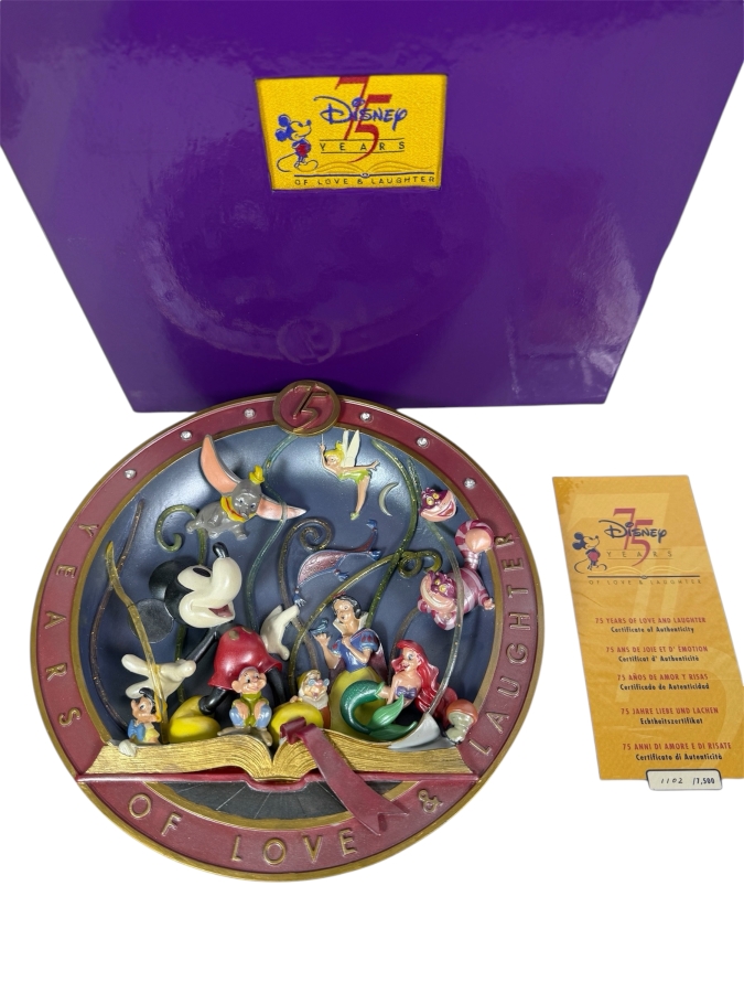 Disney's 75th Anniversary '75 Years Of Love & Laughter' Limited Edition 1,102/7,500 3D Collector Plate 8.5'W