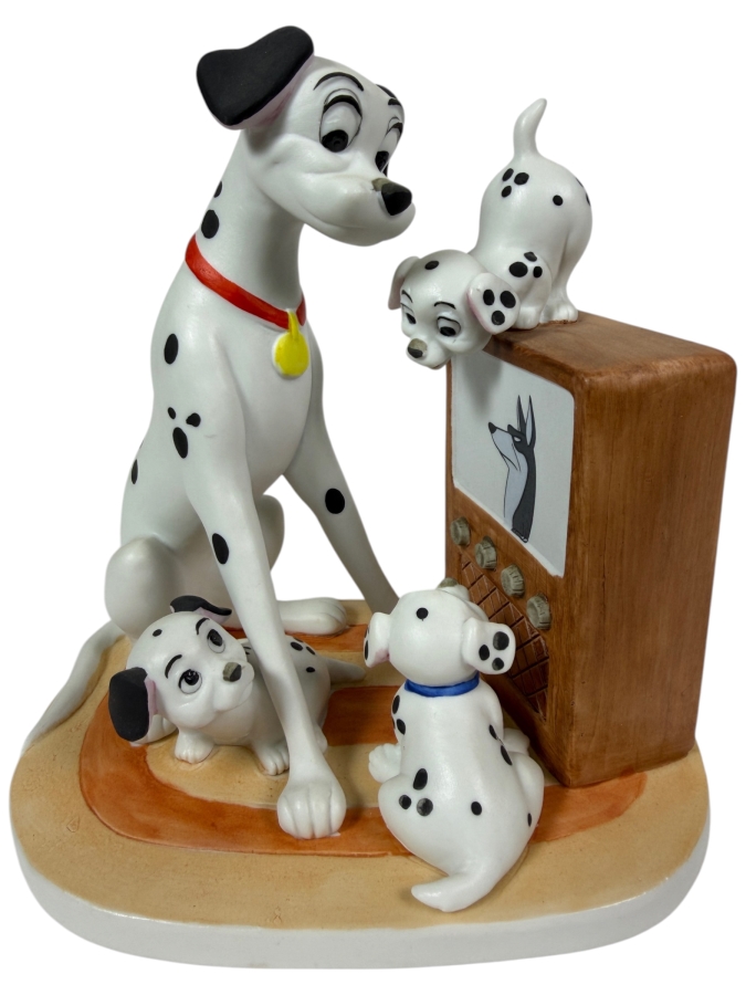 Vintage Grolier Disney Magic Memories Limited Edition 1,329/15,000 Worldwide 101 Dalmatians Pongo And Puppies Watching TV Figurine Designed By Walt Disney Artists 6.5'H