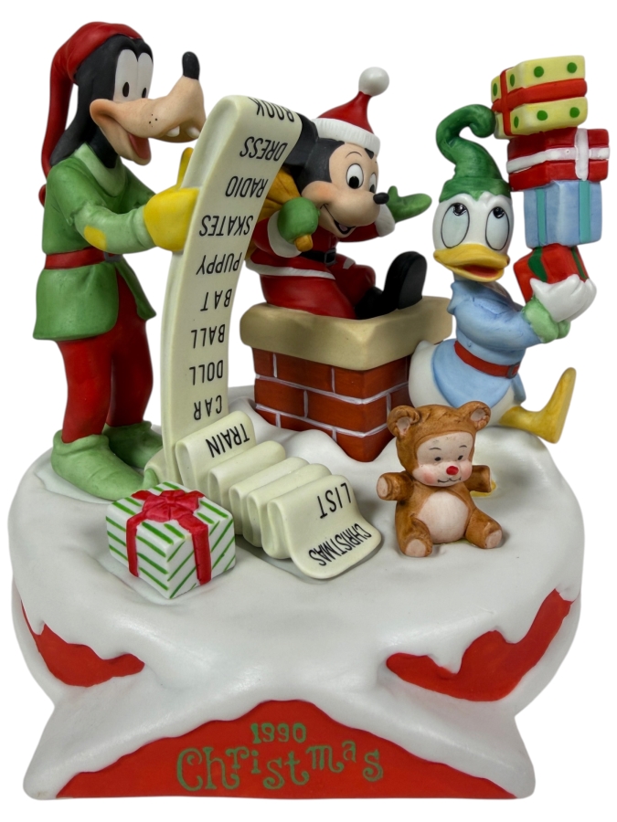 Vintage Disney Grolier 1990 Checking It Twice Mickey Mouse, Goofy, And Donald Duck Figurine 6'H