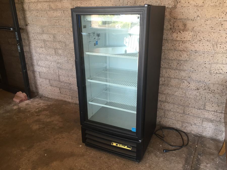 True Glass Door Refrigerated Merchandiser Fridge with LED Lighting, Black Exterior $1,500 Retail - Bar Man Cave