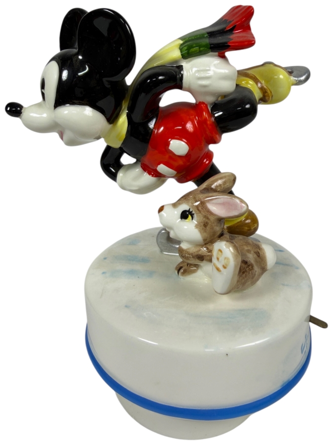 Mickey Mouse And Thumper Skaters Waltz Schmid Porcelain Music Box 6.5'H