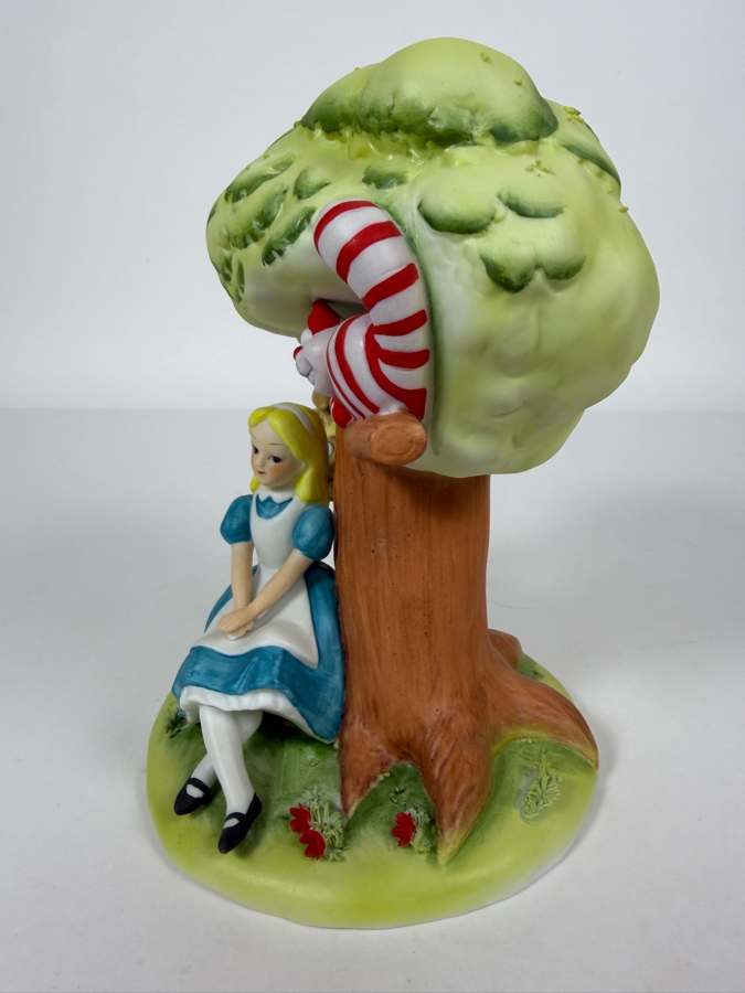 Vintage Walt Disney Productions Bisque Porcelain Alice In Wonderland Under Tree Figurine With Cheshire Cat And March Hare 7.5'H [Photo 4]