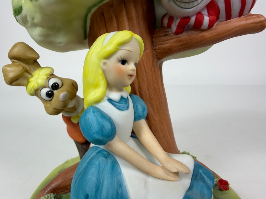 Vintage Walt Disney Productions Bisque Porcelain Alice In Wonderland Under Tree Figurine With Cheshire Cat And March Hare 7.5'H [Photo 3]
