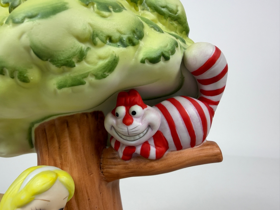 Vintage Walt Disney Productions Bisque Porcelain Alice In Wonderland Under Tree Figurine With Cheshire Cat And March Hare 7.5'H [Photo 2]