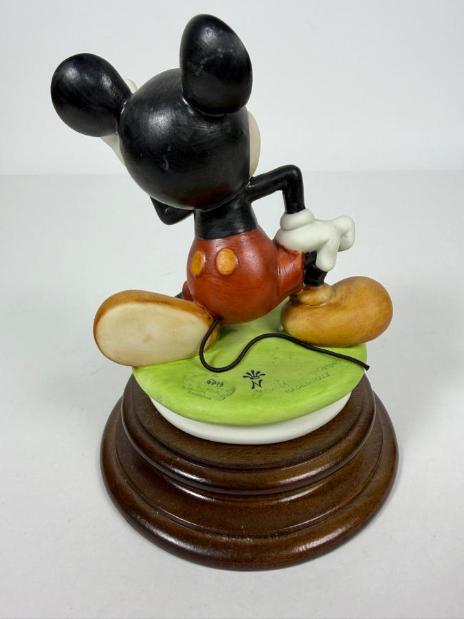Vintage Walt Disney Productions 1936 Mickey Mouse Capodimonte Laurenz Porcelain Figurine Sculpted By Enzo Arzenton On Numbered Mahogany Wood Base Made in Italy 6'H [Photo 4]