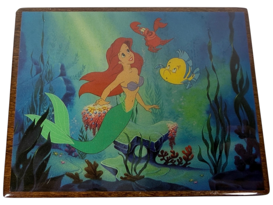 Vintage 1988 Disney Parks The Little Mermaid Ariel Musical Jewelry Box Featuring Flounder And Sebastian Playing Under The Sea 4.75'W X 3.5'D X 2.5'H