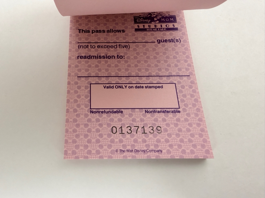 Stack of Vintage Walt Disney World Disney-MGM Studios Attraction Readmission Pass Tickets Issued For Up To Five Guests To One Experience 0137126-0137150 [Photo 5]