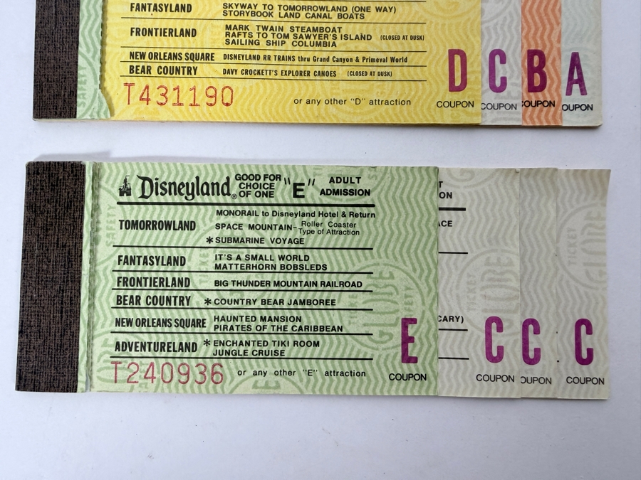 Vintage 1970s Disneyland Ticket Books And Individual Magic Key Coupons Featuring A, B, C, D, And E Admission For Various Park Attractions [Photo 5]