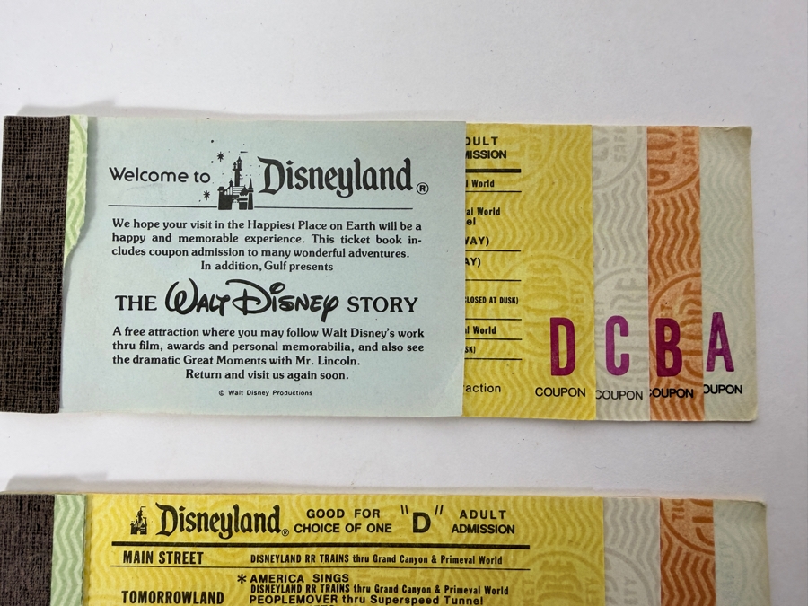 Vintage 1970s Disneyland Ticket Books And Individual Magic Key Coupons Featuring A, B, C, D, And E Admission For Various Park Attractions [Photo 2]