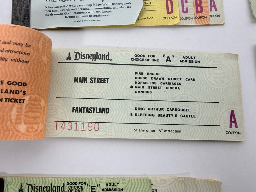 Vintage 1970s Disneyland Ticket Books And Individual Magic Key Coupons Featuring A, B, C, D, And E Admission For Various Park Attractions [Photo 8]