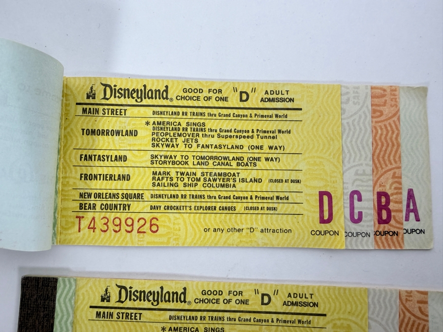 Vintage 1970s Disneyland Ticket Books And Individual Magic Key Coupons Featuring A, B, C, D, And E Admission For Various Park Attractions [Photo 3]