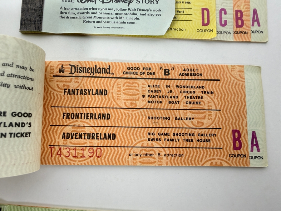Vintage 1970s Disneyland Ticket Books And Individual Magic Key Coupons Featuring A, B, C, D, And E Admission For Various Park Attractions [Photo 7]