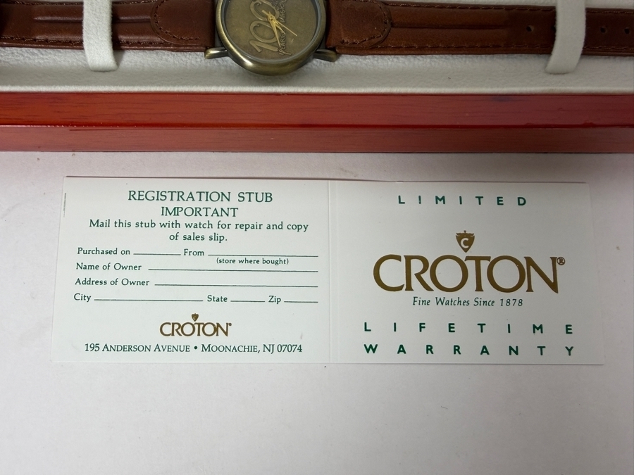 Vintage Croton Walt Disney World 100 Years Of Magic Commemorative Watch With Brown Leather Strap In Original Wood Presentation Box [Photo 5]