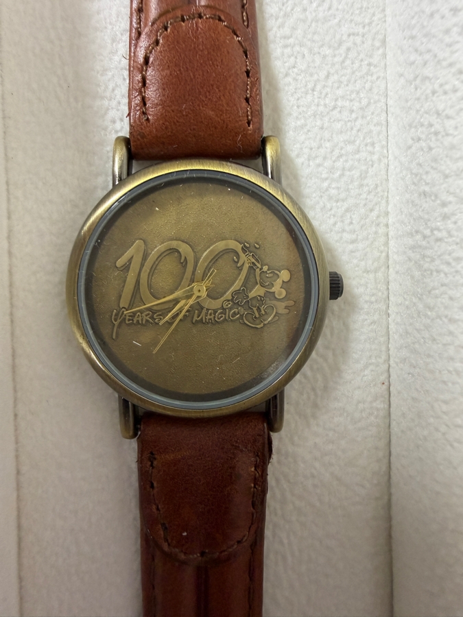Vintage Croton Walt Disney World 100 Years Of Magic Commemorative Watch With Brown Leather Strap In Original Wood Presentation Box [Photo 4]