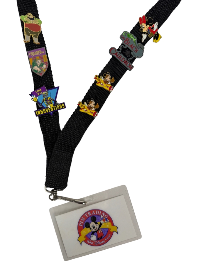 Vintage Walt Disney World Pin Trading Lanyard Featuring Assorted Disney Trading Pins From Innoventions Hunchback Of Notre Dame The Black Cauldron And 100 Years Of Magic