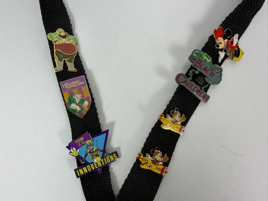 Vintage Walt Disney World Pin Trading Lanyard Featuring Assorted Disney Trading Pins From Innoventions Hunchback Of Notre Dame The Black Cauldron And 100 Years Of Magic [Photo 3]