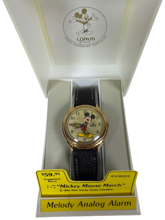 Vintage 1996 Lorus Disney Character Timepieces Mickey Mouse Melody Analog Alarm Quartz Watch Plays Mickey Mouse March Original Box