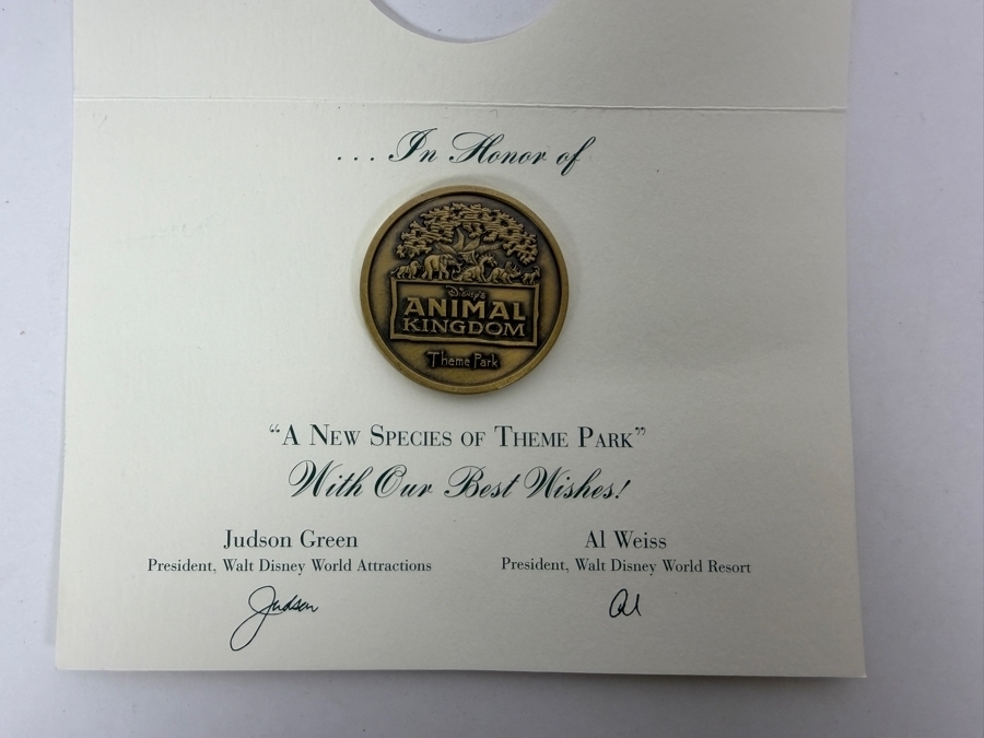 Vintage 1998 Disney’s Animal Kingdom Grand Opening Commemorative Medallion Cast Member Exclusive Mounted On Special Presentation Card [Photo 3]