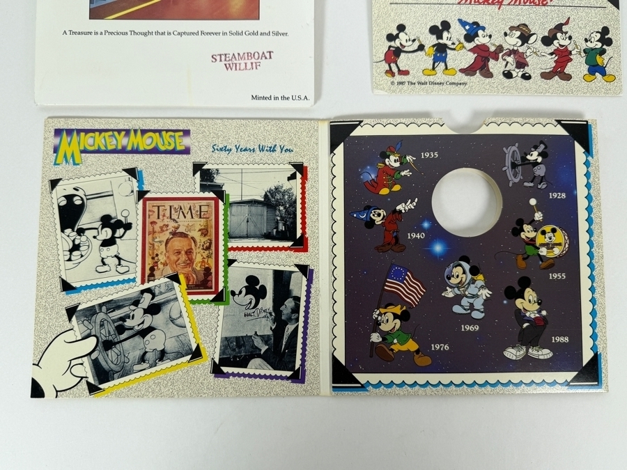 Vintage Rarities Mint Mickey Mouse Sixty Years With You 1/10 Troy Ounce .999 Fine Silver Commemorative Coin In Original Steamboat Willie Display Folder [Photo 7]
