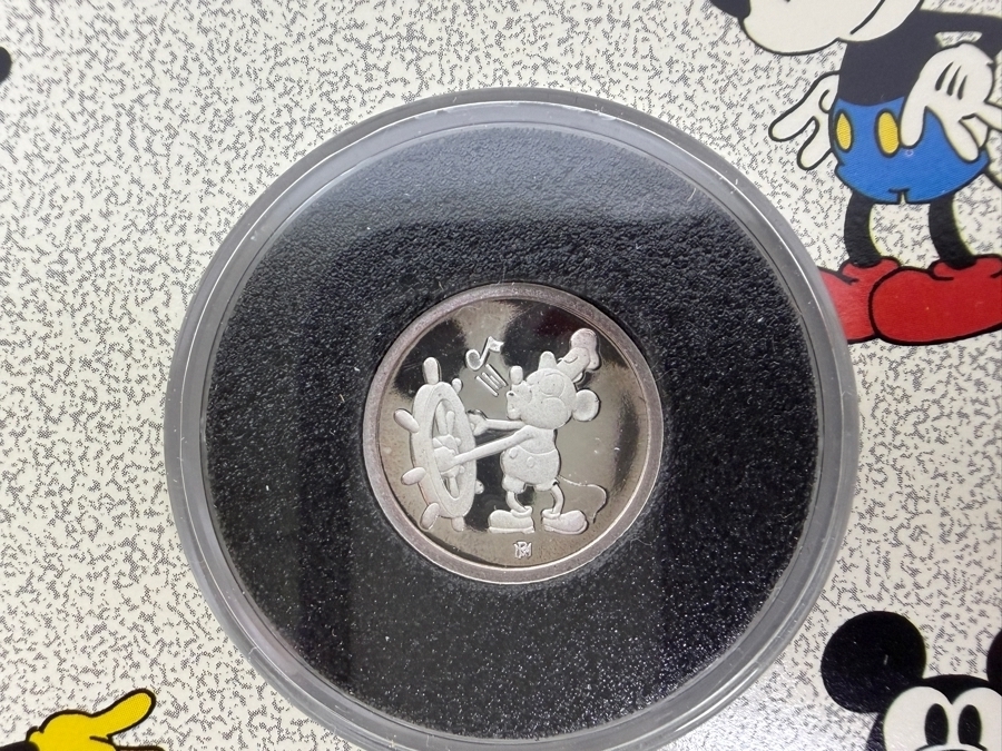 Vintage Rarities Mint Mickey Mouse Sixty Years With You 1/10 Troy Ounce .999 Fine Silver Commemorative Coin In Original Steamboat Willie Display Folder [Photo 3]