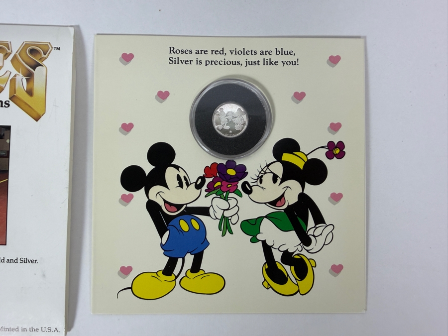 Vintage Rarities Mint Mickey And Minnie Mouse Yours Forever 1/10 Troy Ounce .999 Fine Silver First Edition Coin In Original Valentine Folder [Photo 5]