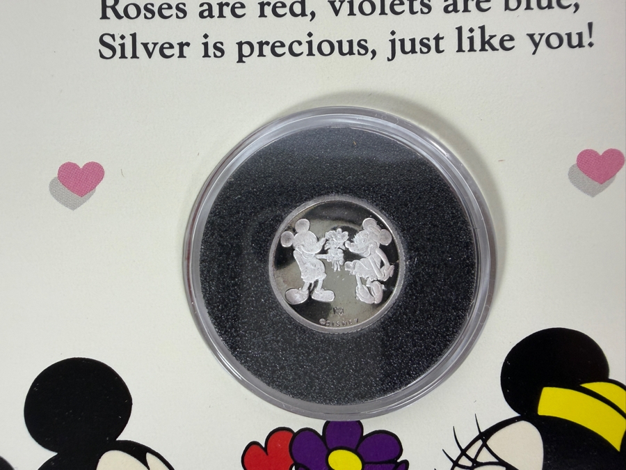 Vintage Rarities Mint Mickey And Minnie Mouse Yours Forever 1/10 Troy Ounce .999 Fine Silver First Edition Coin In Original Valentine Folder [Photo 6]