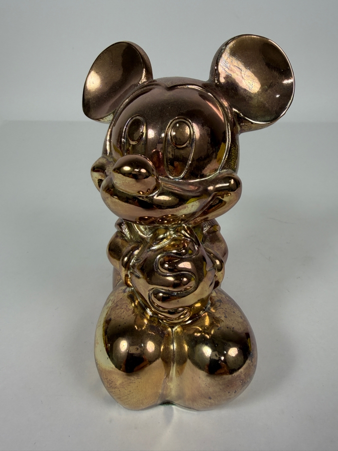 Vintage Reed & Barton Silver-Plated Mickey Mouse Sitting Figurine Bank Featuring Tarnish-Protected High-Polish Finish 5'H [Photo 2]