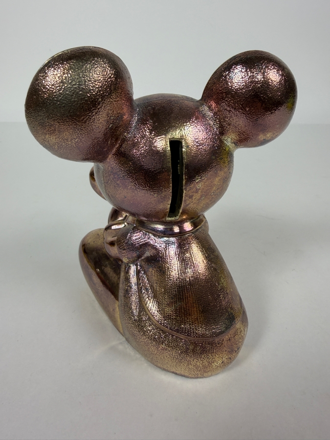 Vintage Reed & Barton Silver-Plated Mickey Mouse Sitting Figurine Bank Featuring Tarnish-Protected High-Polish Finish 5'H [Photo 3]