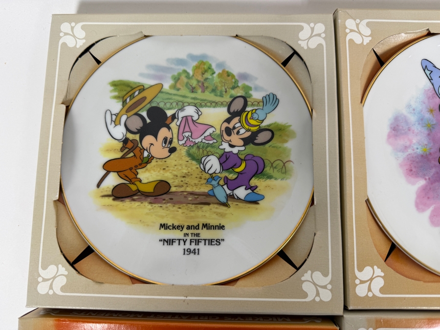 (6) Vintage Walt Disney Productions Mickey's Greatest Moments Miniature Porcelain Collector Plate Set In Original Boxes 6'W [Photo 2]