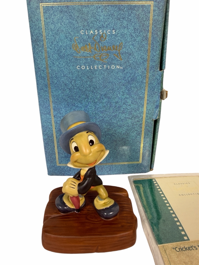 Walt Disney Classics Collection Jiminy Cricket Cricket’s The Name Miniature Porcelain Figurine In Original Box With Certificate Of Authenticity And Box 3.75'H