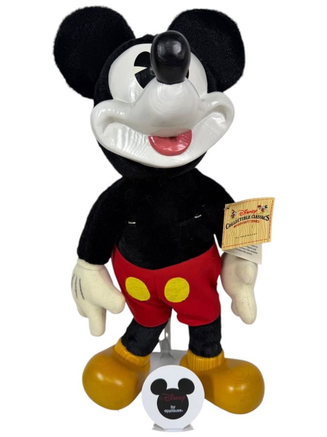 Vintage Disney Collectible Classics Woodsculpt Series Mickey Mouse Plush Featuring Sculpted Resin Head And Shoes By Applause With Box 15.5'H