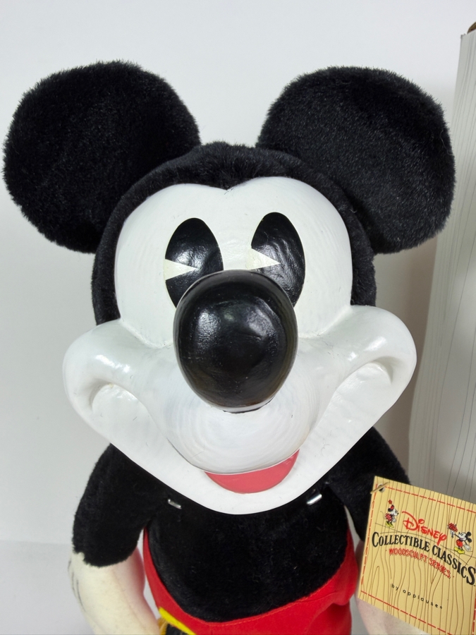 Vintage Disney Collectible Classics Woodsculpt Series Mickey Mouse Plush Featuring Sculpted Resin Head And Shoes By Applause With Box 15.5'H [Photo 3]